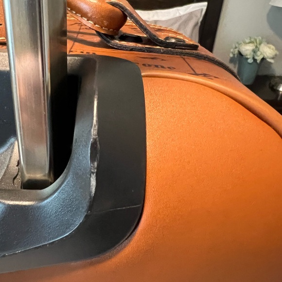 Patricia Nash Vintage Map Print Tan Leather Carryon Vertical Suitcase - Picture 12 of 15